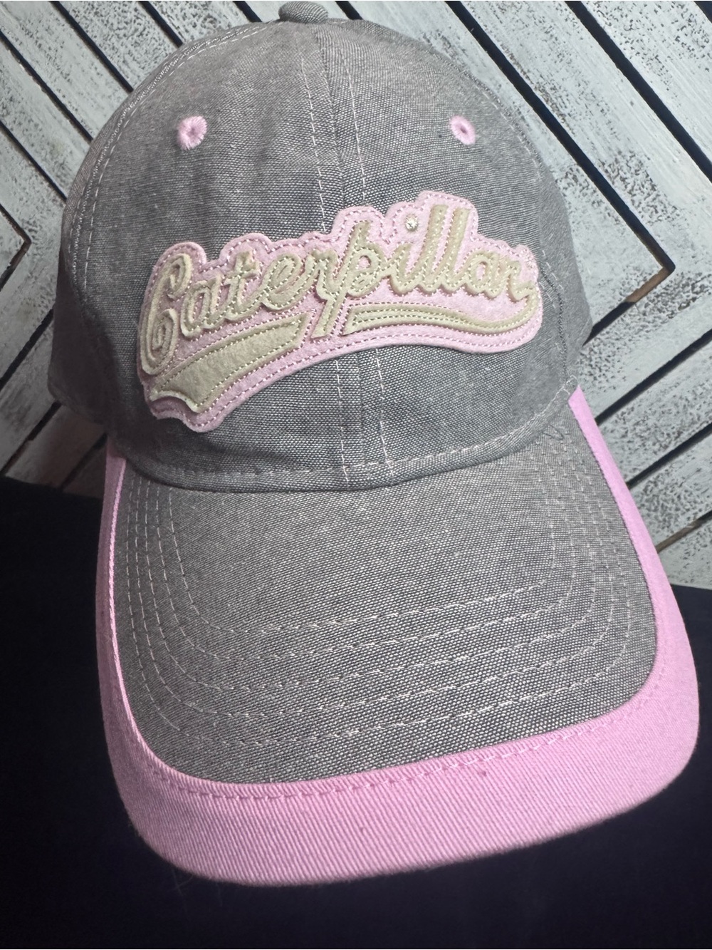 Caterpillar Gray with Pink Trim Baseball Hat women’s.